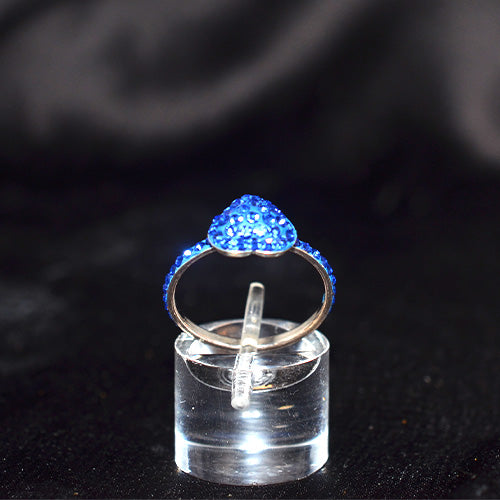 925 Sterling Silver Blue Crystal Heart Motif Ring