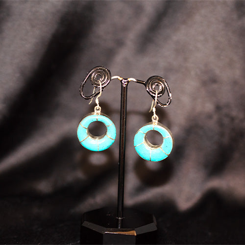 925 Sterling Silver Turquoise Donut Drop Earrings