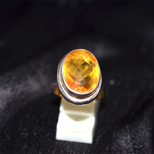 925 Sterling Silver Turkish Citrine Faceted Round Ring