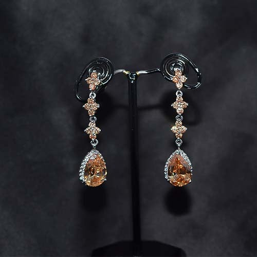 6 Carat Gold Plated Champagne Teardrop Long Dangle Earrings