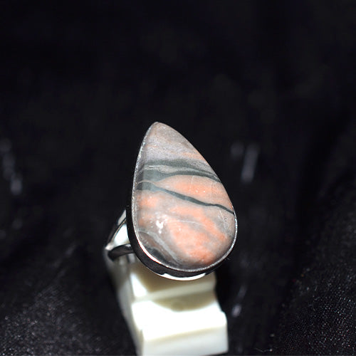 925 Sterling Silver Banded Jasper Teardrop Ring