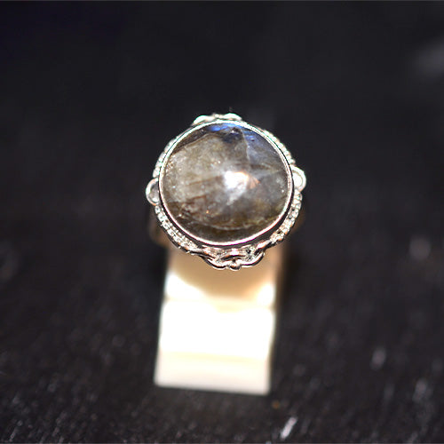 925 Sterling Silver Turkish Round Labradorite Beaded Halo Ring