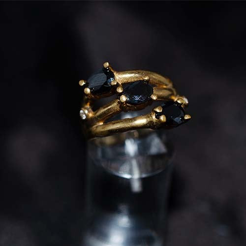 6 Carat Gold Plated Black Marquise Cluster Ring