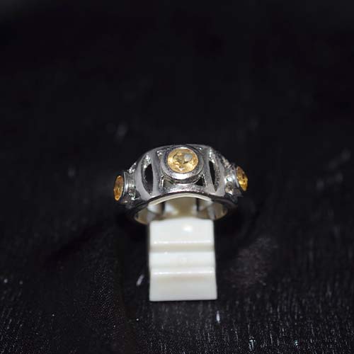 925 Sterling Silver Yellow Citrine Openwork Trio Ring