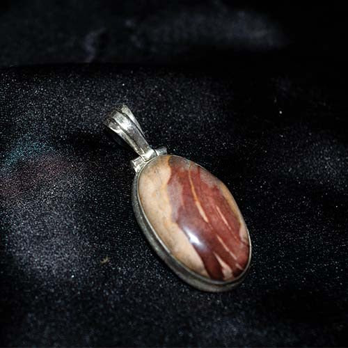 925 Sterling Silver Brown Feather Jasper Oval Pendant