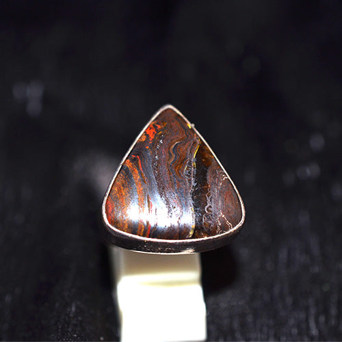 925 Sterling Silver Banded Tiger Iron Triangle Ring