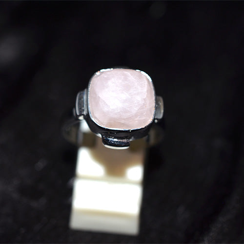 925 Sterling Silver Cushion Rose Quartz Solitaire Ring