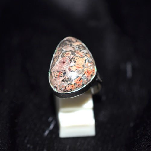 925 Sterling Silver Teardrop Leopard Skin Jasper Ring