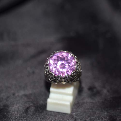 925 Sterling Silver Amethyst Leaf Motif Cocktail Ring
