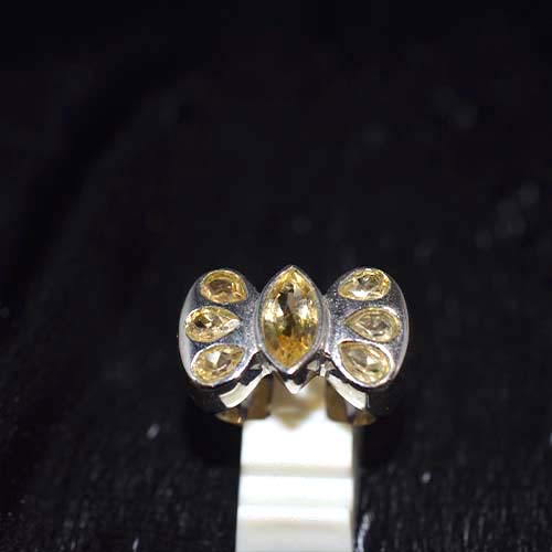 925 Sterling Silver Yellow Gemstone Bow Motif Ring