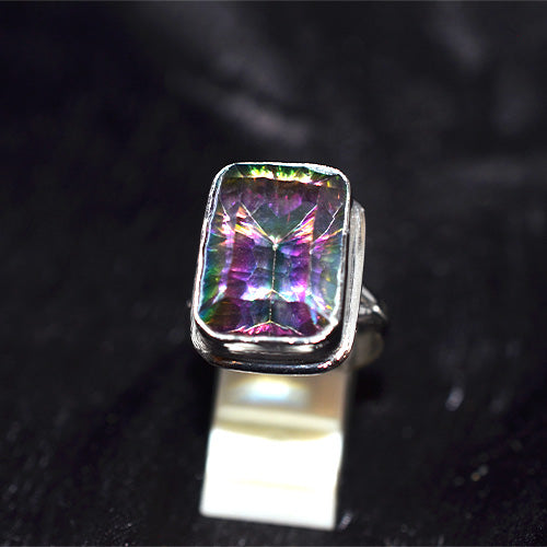 925 Sterling Silver Radiant Cut Mystic Topaz Bezel Ring