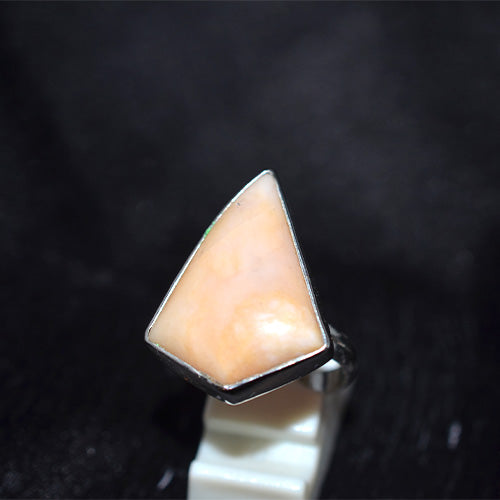 925 Sterling Silver Asymmetrical Peach Aventurine Ring