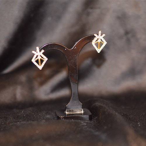 6 Carat Gold Plated Geometric Diamond Shape Pavé Stud Earrings