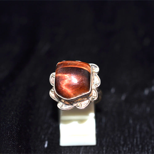 925 Sterling Silver Red Tiger's Eye Flower Setting Ring