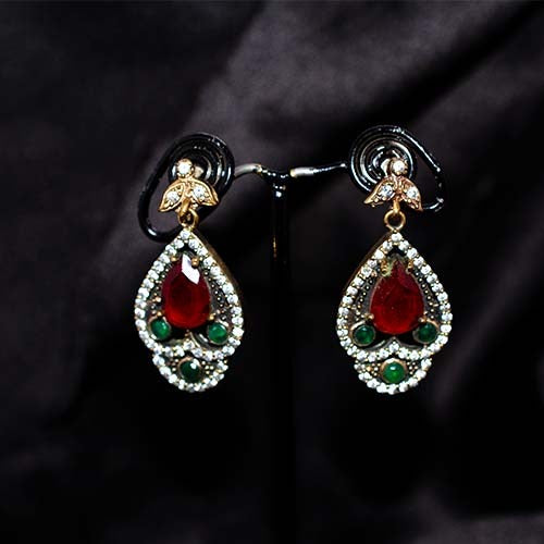 6 Carat Gold Plated Ruby Emerald Cz Teardrop Earrings