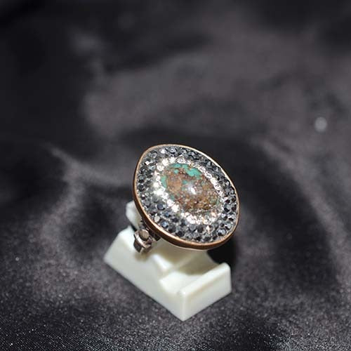 6 Carat Gold Plated Rustic Turquoise Double Halo Ring