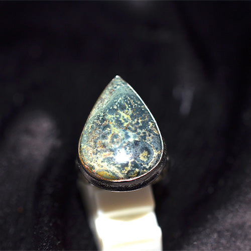 925 Sterling Silver Mottled Jasper Teardrop Ring