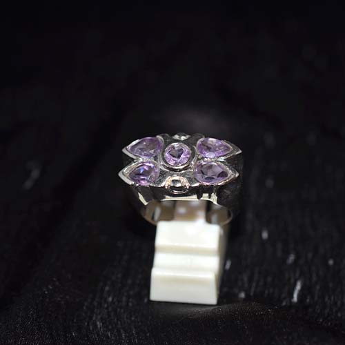 925 Sterling Silver Purple Amethyst Petal Motif Ring