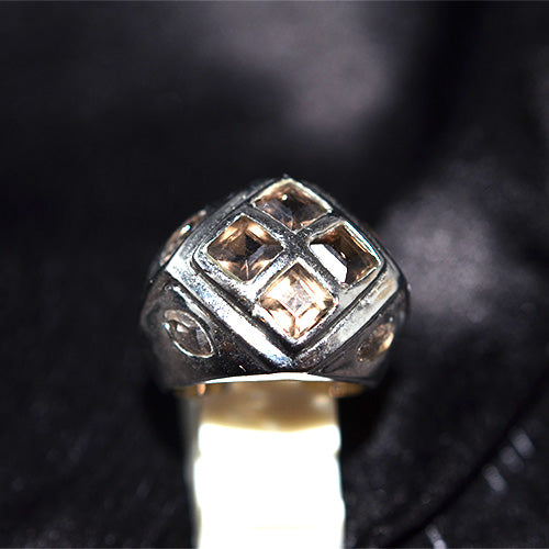 925 Sterling Silver Smoky Quartz Quad Signet Ring