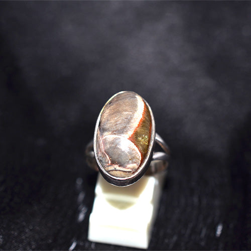 925 Sterling Silver Oval Petrified Wood Ring