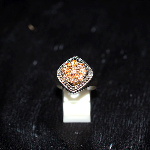 925 Sterling Silver Turkish Peach Crystal Floral Cluster Ring