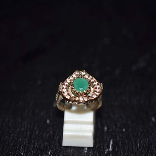 6 Carat Gold Plated Green Onyx Halo Ring