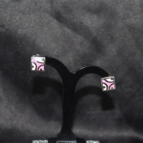 925 Sterling Silver Abstract Enamel Square Stud Earrings
