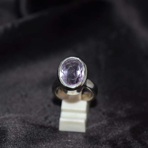 925 Sterling Silver Amethyst Bezel Set Dome Ring