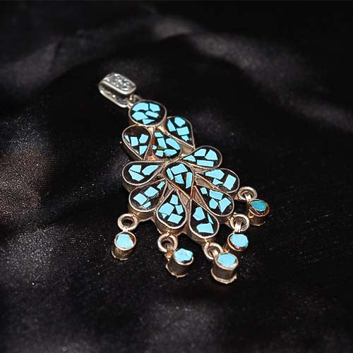 925 Sterling Silver Turquoise Inlay Chandelier Pendant