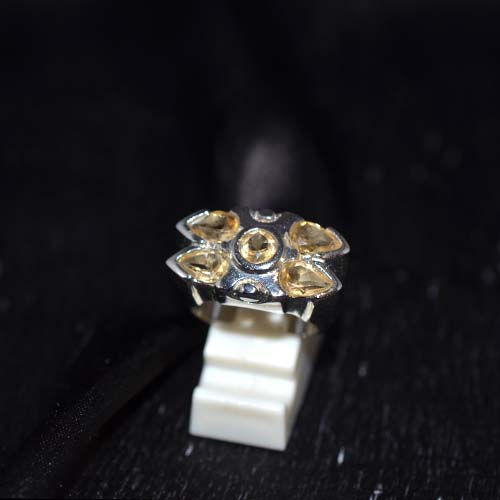 925 Sterling Silver Yellow Citrine Flower Design Ring