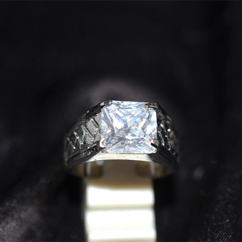 925 Sterling Silver Princess Cut Cubic Zirconia Geometric Pattern Ring