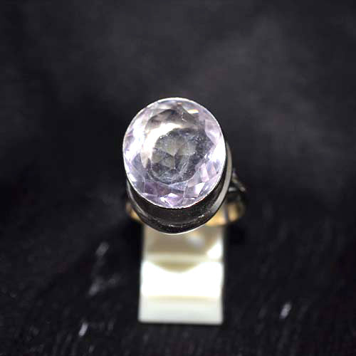 925 Sterling Silver Large Faceted Rose Quartz Oval Ring
