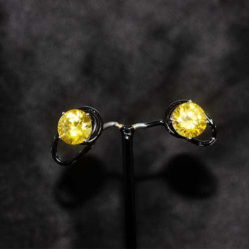 925 Sterling Silver Yellow Citrine Round Stud Earrings