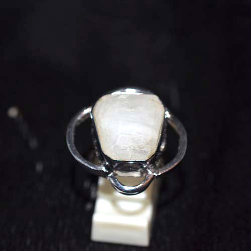 925 Sterling Silver Raw Rainbow Moonstone Clover Ring