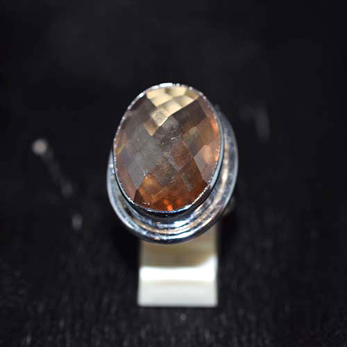 925 Sterling Silver Faceted Imperial Topaz Textured Bezel Ring