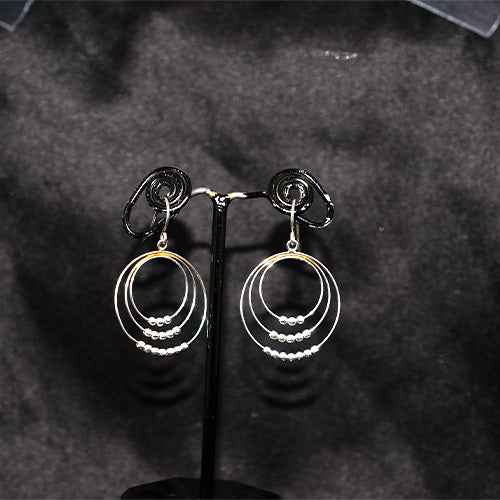 925 Sterling Silver Triple Hoop Beaded Dangle Earrings