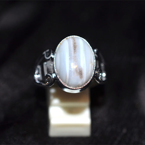 925 Sterling Silver Striped Agate Scrollwork Ring