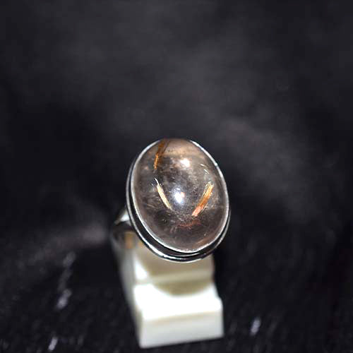 925 Sterling Silver Rutilated Quartz Oval Double Bezel Ring