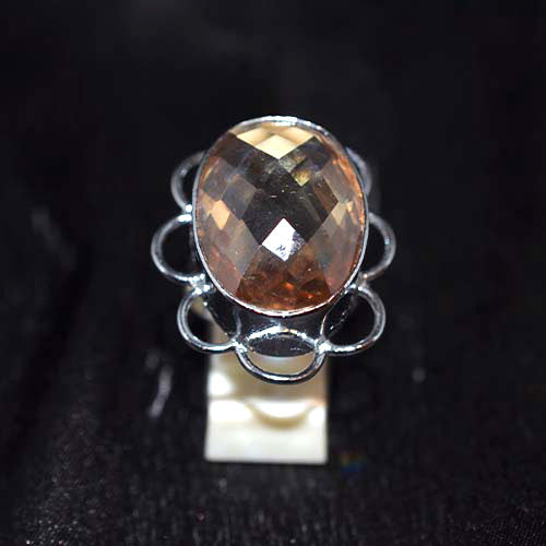 925 Sterling Silver Faceted Citrine Flower Design Ring