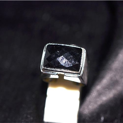 925 Sterling Silver Rectangular Faceted Black Onyx Signet Ring