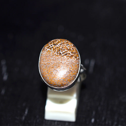 925 Sterling Silver Webbed Jasper Oval Ring