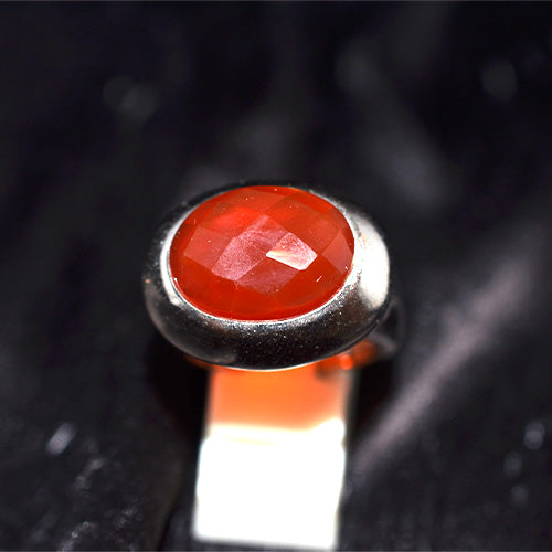925 Sterling Silver Bold Bezel Oval Faceted Carnelian Ring