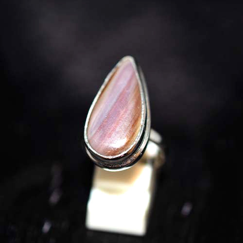 925 Sterling Silver Banded Agate Pear Ring