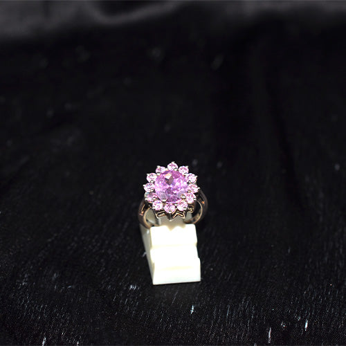 6 Carat Gold Plated Pink Gemstone Flower Halo Ring
