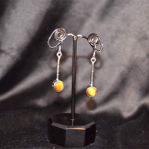 925 Sterling Silver Tiger's Eye Bezel Set Drop Earrings