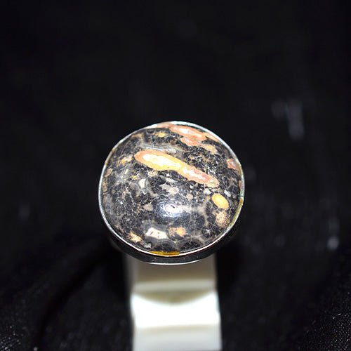 925 Sterling Silver Round Fossil Coral Pattern Ring