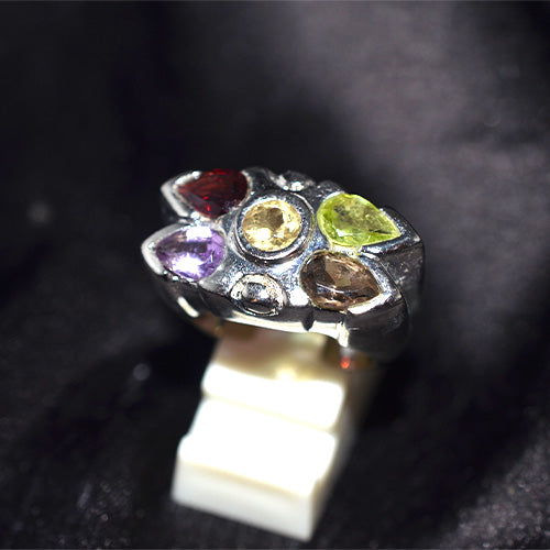 925 Sterling Silver Freestyle Multi Gemstone Cluster Ring