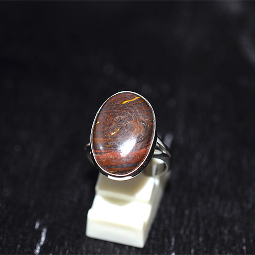 925 Sterling Silver Concentric Tiger Iron Oval Ring