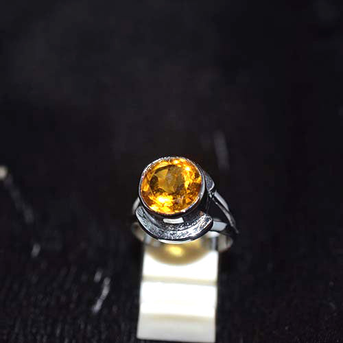 925 Sterling Silver Round Citrine Bypass Shank Ring