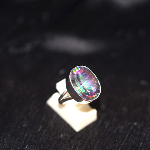 925 Sterling Silver Turkish Mystic Topaz Oval Ring